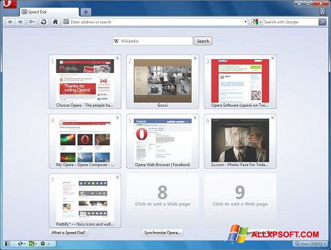 Captură de ecran Opera pentru Windows XP
