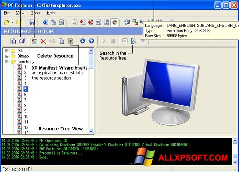 Captură de ecran PE Explorer pentru Windows XP