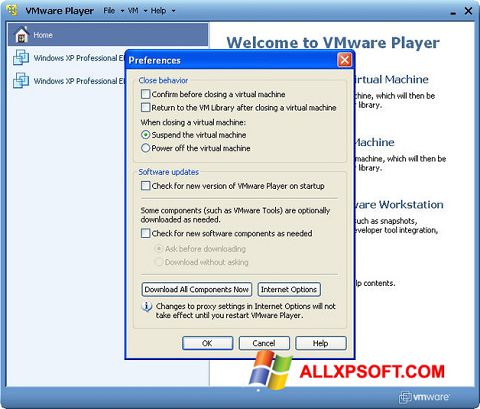 Captură de ecran VMware Player pentru Windows XP