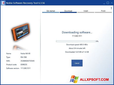 Captură de ecran Nokia Software Recovery Tool pentru Windows XP