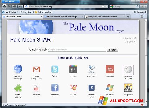 Captură de ecran Pale Moon pentru Windows XP