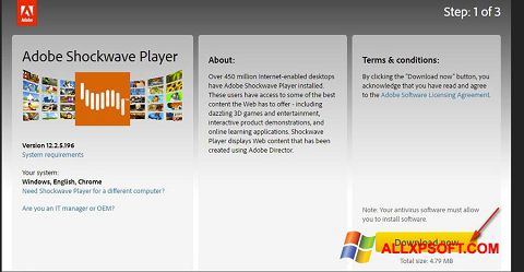 Captură de ecran Adobe Shockwave Player pentru Windows XP