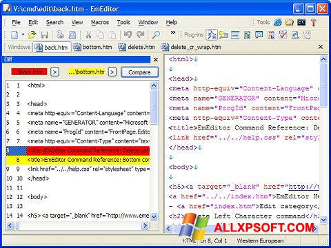 Captură de ecran EmEditor pentru Windows XP