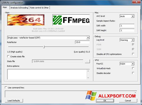 Captură de ecran x264 Video Codec pentru Windows XP