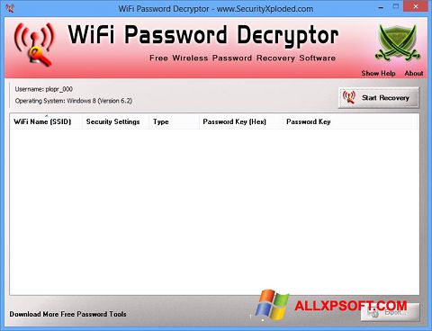 Captură de ecran WiFi Password Decryptor pentru Windows XP