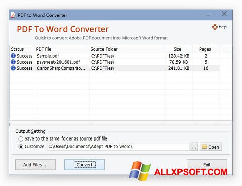 Captură de ecran PDF to Word Converter pentru Windows XP