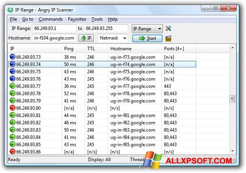Captură de ecran Angry IP Scanner pentru Windows XP