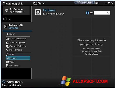 Captură de ecran BlackBerry Link pentru Windows XP
