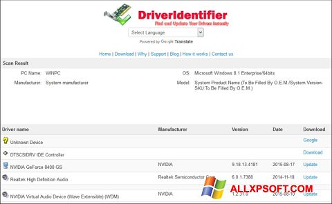 Captură de ecran Driver Identifier pentru Windows XP