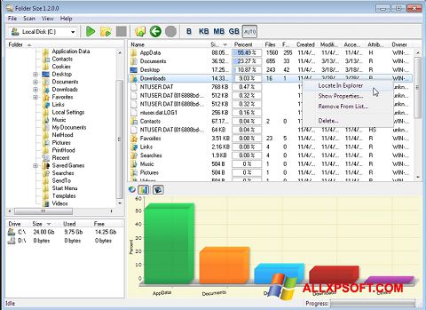 Captură de ecran Folder Size pentru Windows XP