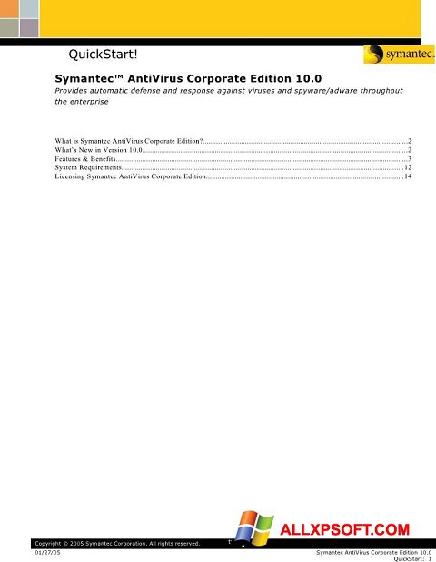 Captură de ecran Symantec Antivirus Corporate Edition pentru Windows XP