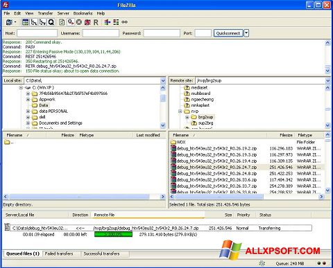 Captură de ecran FileZilla pentru Windows XP