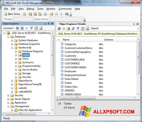 Captură de ecran Microsoft SQL Server pentru Windows XP