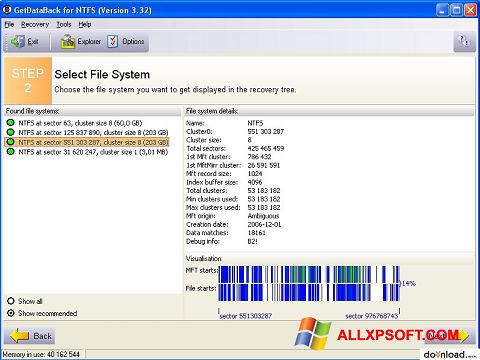 Captură de ecran GetDataBack pentru Windows XP