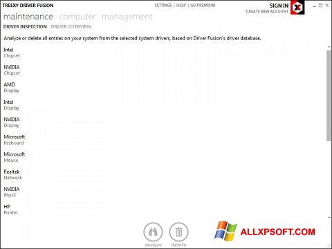 Captură de ecran Driver Fusion pentru Windows XP