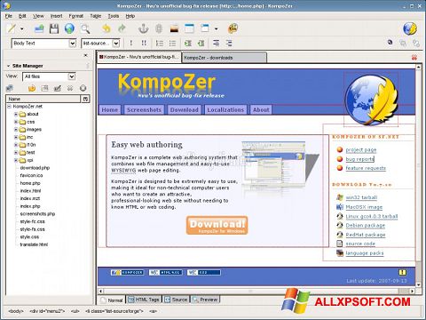 Captură de ecran KompoZer pentru Windows XP