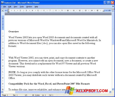 Captură de ecran Word Viewer pentru Windows XP