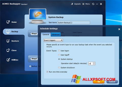 Captură de ecran AOMEI Backupper pentru Windows XP