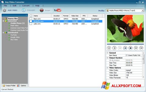 Captură de ecran Any Video Converter pentru Windows XP