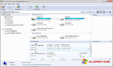Captură de ecran RS Partition Recovery pentru Windows XP