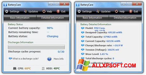 Captură de ecran BatteryCare pentru Windows XP