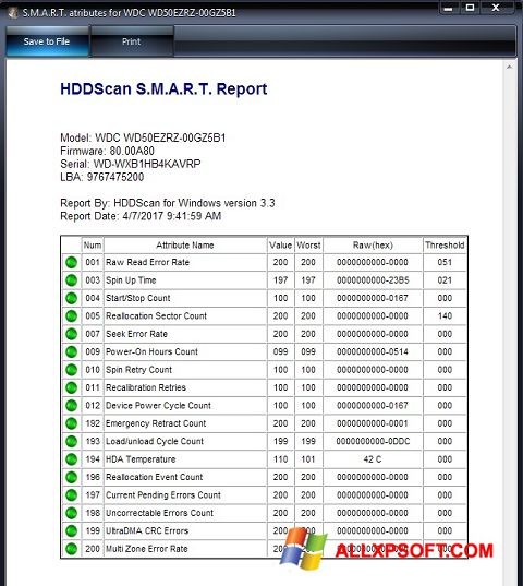 Captură de ecran HDDScan pentru Windows XP