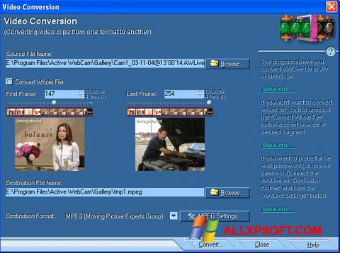 Captură de ecran Active WebCam pentru Windows XP