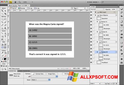 Captură de ecran Adobe Fireworks pentru Windows XP