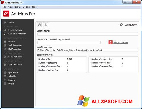Captură de ecran Avira Antivirus Pro pentru Windows XP