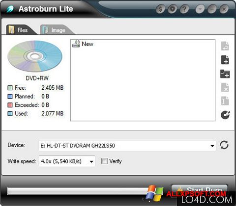 Captură de ecran Astroburn Lite pentru Windows XP