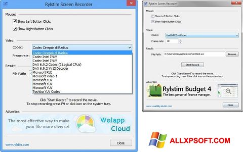 Captură de ecran Rylstim Screen Recorder pentru Windows XP