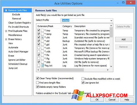 Captură de ecran Ace Utilities pentru Windows XP