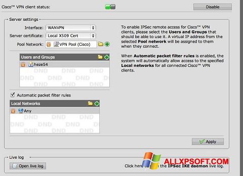 Captură de ecran Cisco VPN Client pentru Windows XP