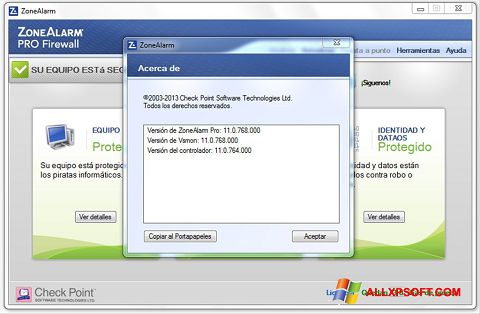 Captură de ecran ZoneAlarm pentru Windows XP