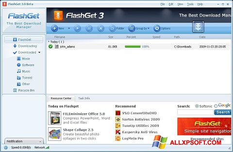 Captură de ecran FlashGet pentru Windows XP