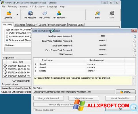 Captură de ecran Advanced Office Password Recovery pentru Windows XP