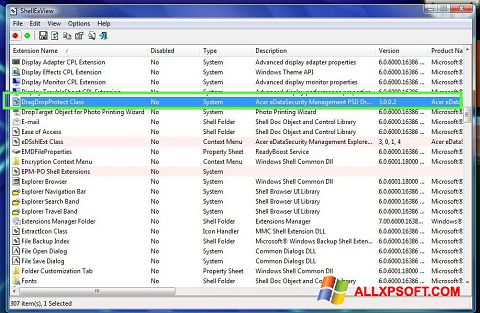 Captură de ecran ShellExView pentru Windows XP