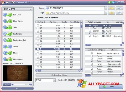Captură de ecran DVDFab pentru Windows XP