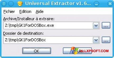 Captură de ecran Universal Extractor pentru Windows XP