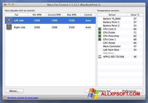 Captură de ecran Macs Fan Control pentru Windows XP