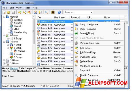 Captură de ecran KeePass pentru Windows XP