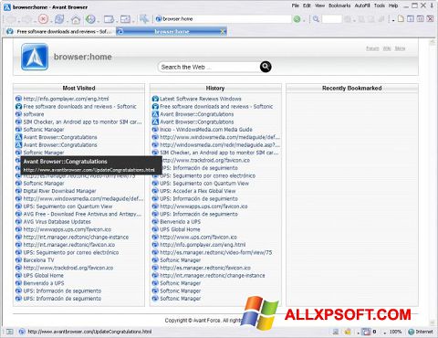 Captură de ecran Avant Browser pentru Windows XP