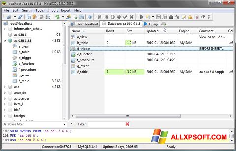 Captură de ecran HeidiSQL pentru Windows XP