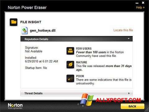 Captură de ecran Norton Power Eraser pentru Windows XP