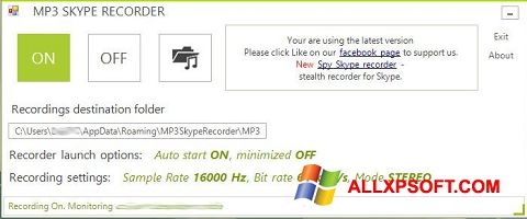 Captură de ecran MP3 Skype Recorder pentru Windows XP