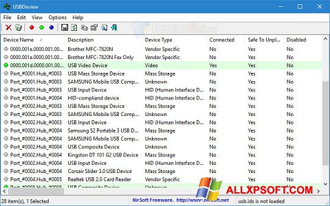 Captură de ecran USBDeview pentru Windows XP