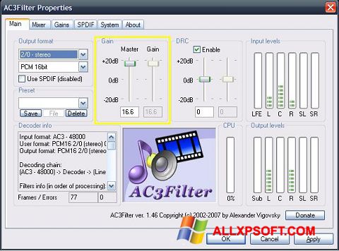 Captură de ecran AC3Filter pentru Windows XP