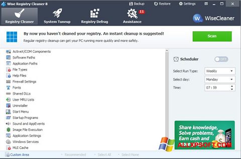 Captură de ecran Wise Registry Cleaner pentru Windows XP