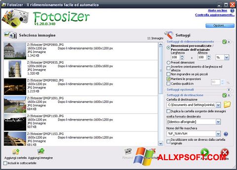 Captură de ecran Fotosizer pentru Windows XP