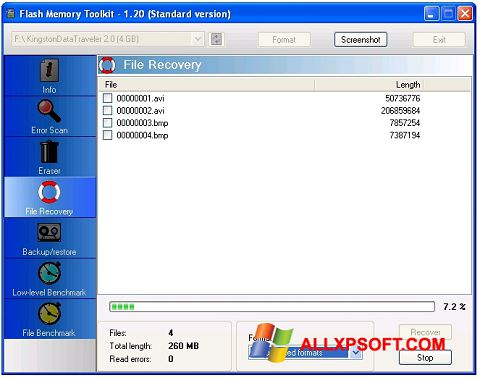Captură de ecran Flash Memory Toolkit pentru Windows XP